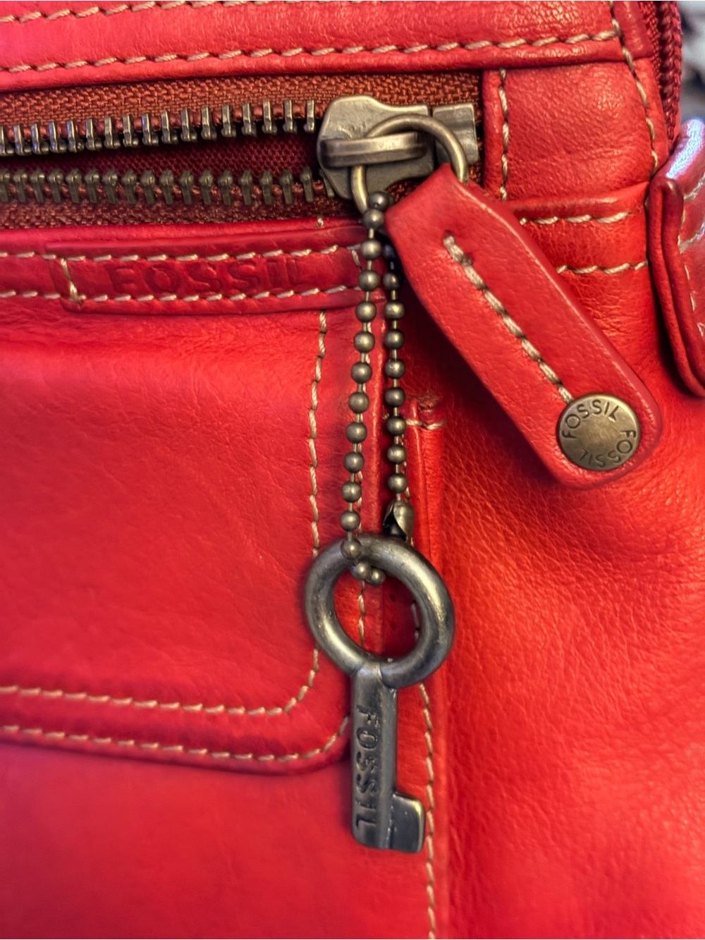 Fossil Red Leather Mini Backpack with Signature Key Charm - Picture 6 of 6